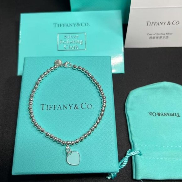 Tiffany Heart Enamel Bead Sterling Silver Bracelet - Picture 1 of 5